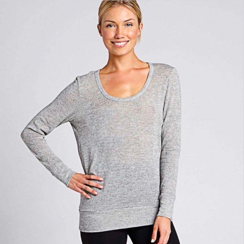Beyond Yoga Open Back Wrap Top, Size M, in Silver